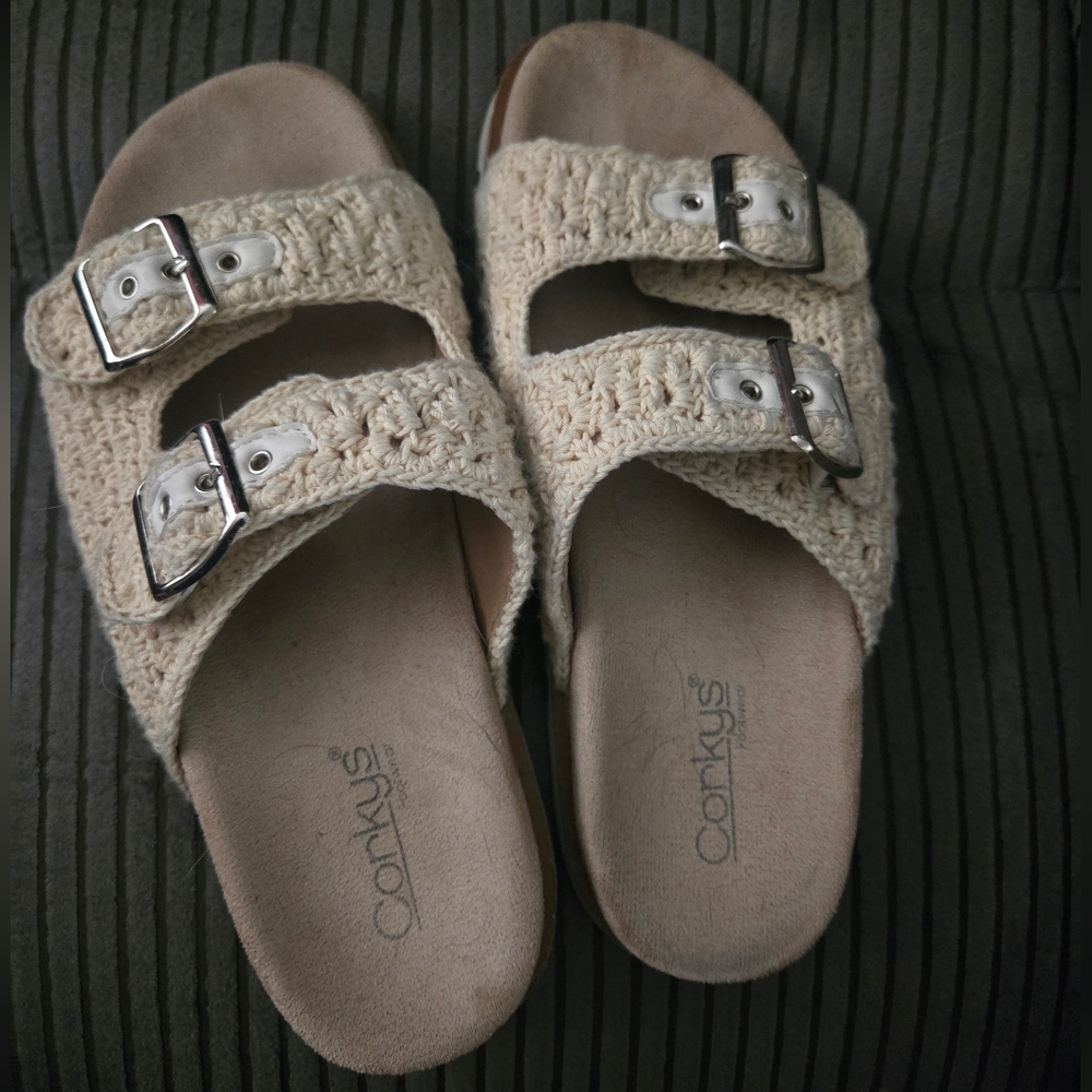 Corkys Dash Cream Crochet Buckle Sandals